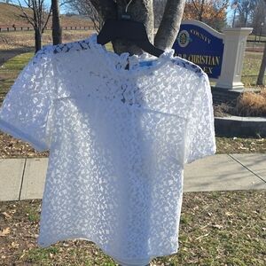 CeCe White Floral Lace Short-Sleeve Blouse